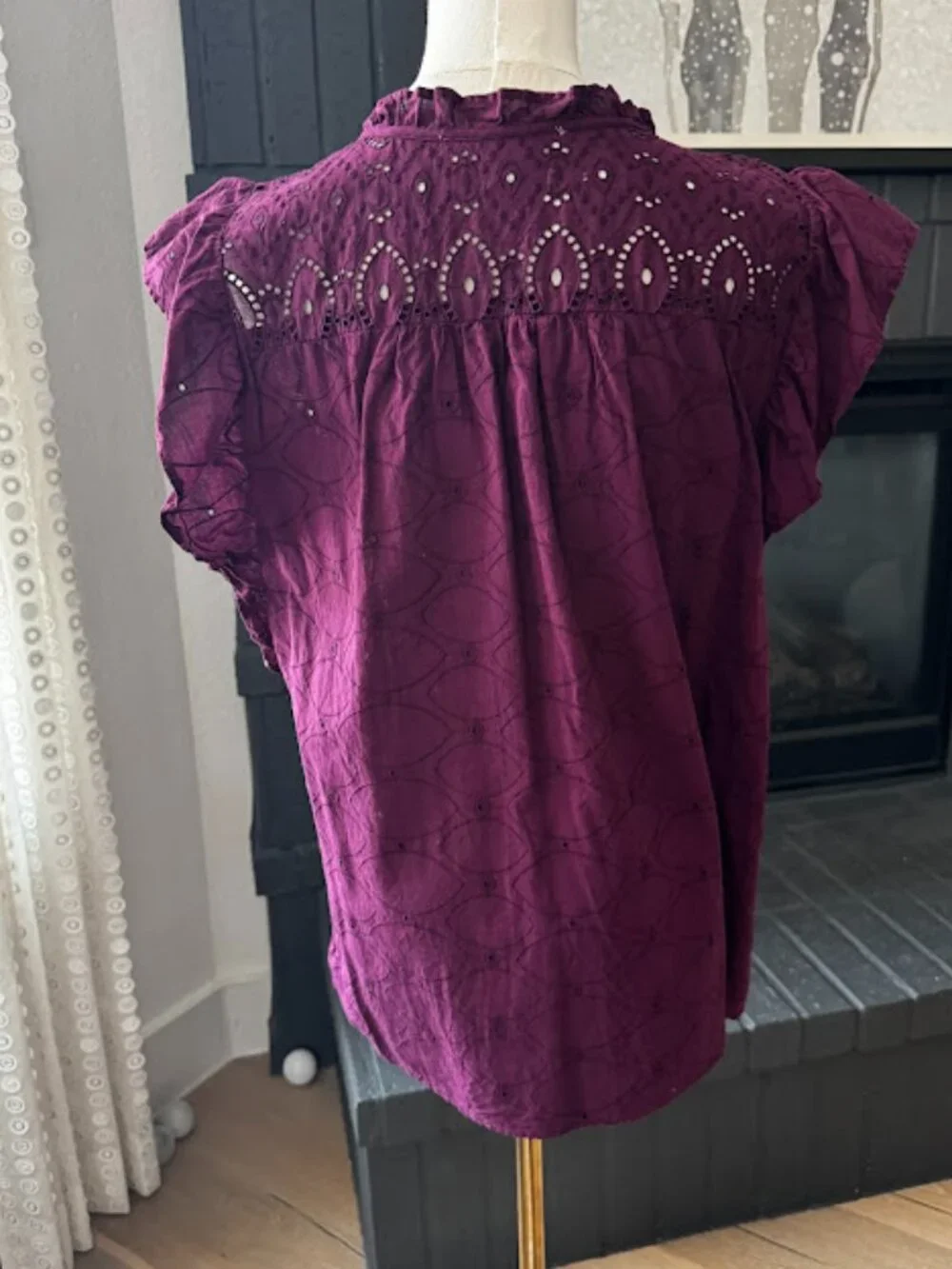 LOFT Eyelet Flutter Sleeve Blouse, Size Large *EPOC - Picture 5 of 5